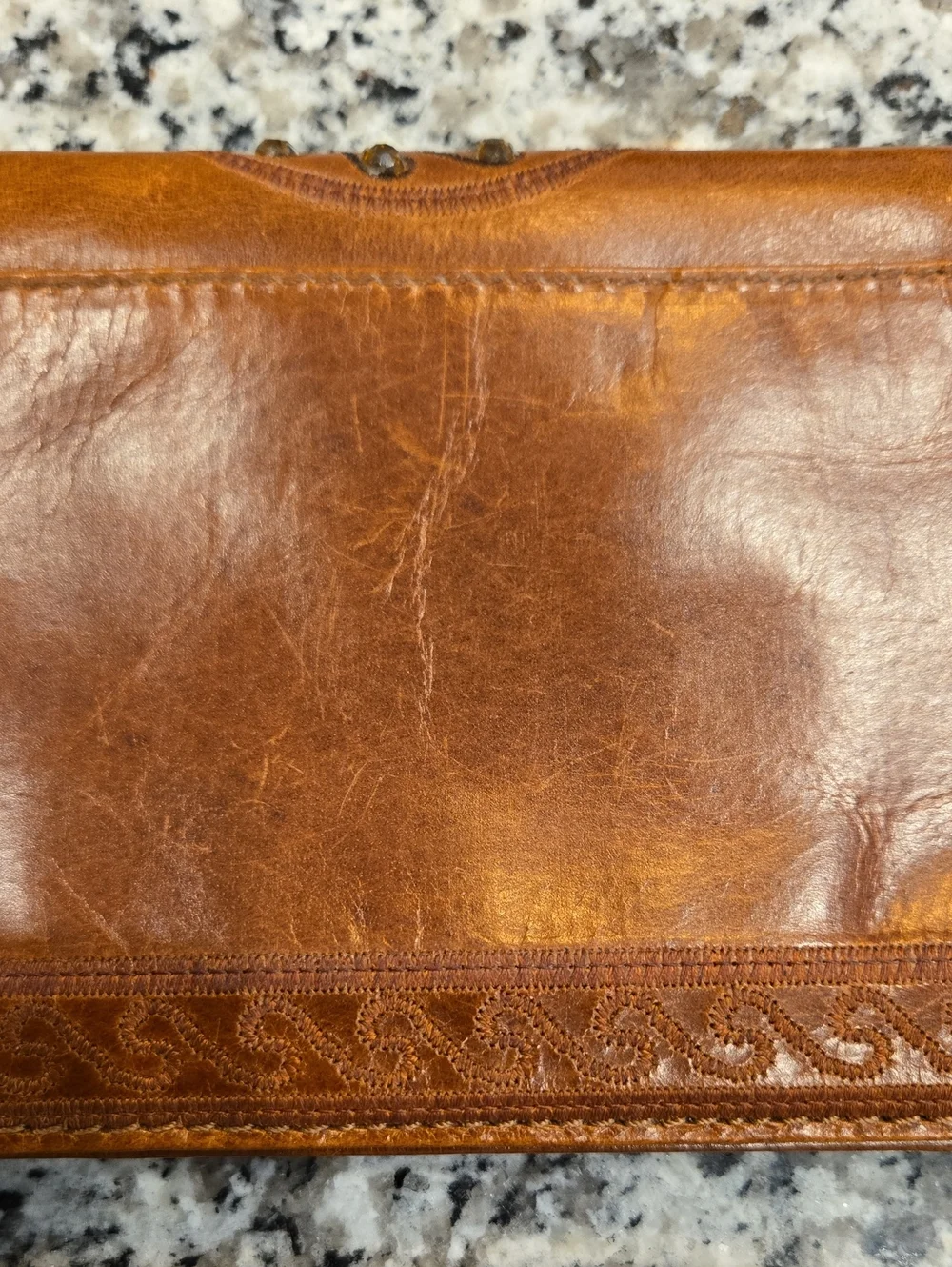 WILSON'S LEATHER VTG Y2K LEATHER COGNAC CLUTCH SHOULDER BAG.  EMBROIDERY/ GEMS.